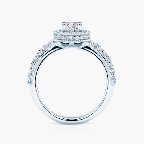 Pierścionek zaręczynowy SAVICKI: białe złoto, biały szafir, diamenty